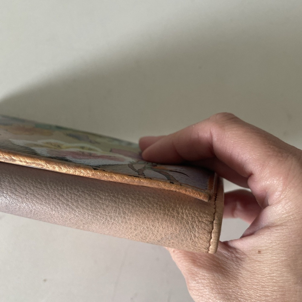 Anuschka Hand Painted Leather Wallet Garden Nature Butterfly Floral Snap Closure - Picture 6 of 16